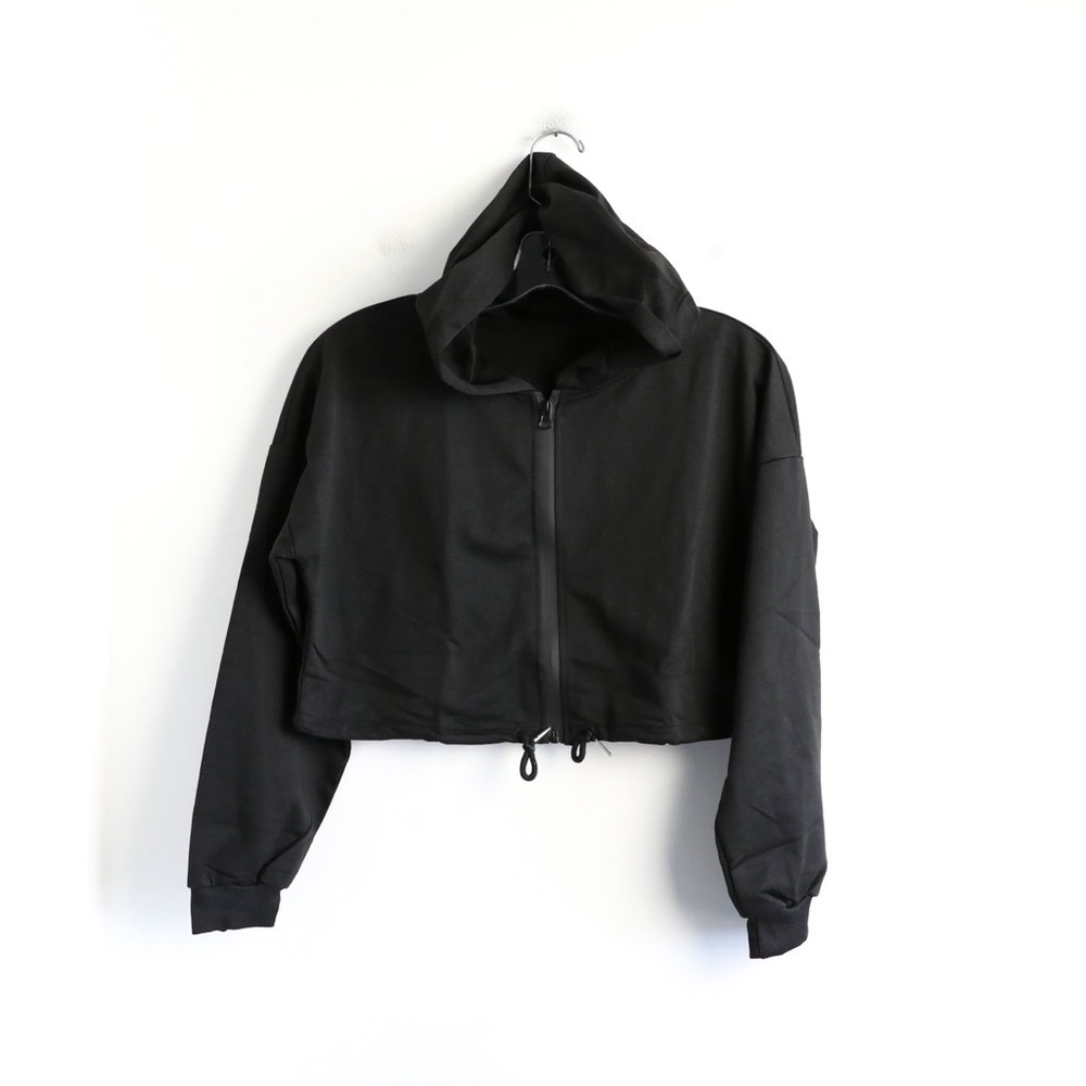 NWOT Shein cropped hoodie boxy loose fit black S Small new 3/4 sleeve athleisure